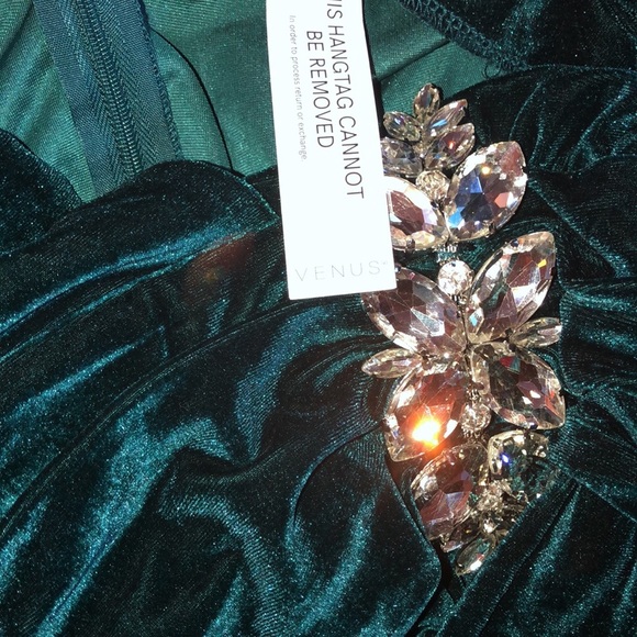 Deep Teal Long Sleeve Ruched Embellished Velvet Gown size small XL Medium large - Picture 15 of 15